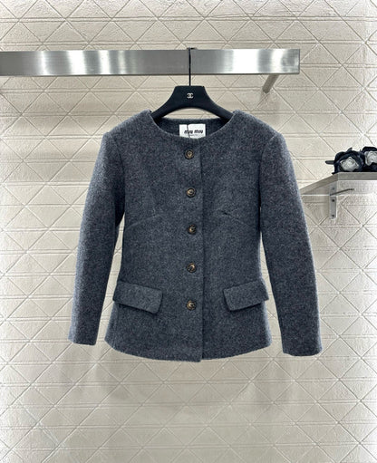 Mi 25 Round neck woolen coarse woolen coat short skirt set