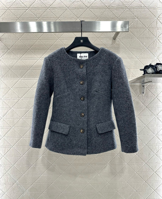 Mi 25 Round neck woolen coarse woolen coat short skirt set