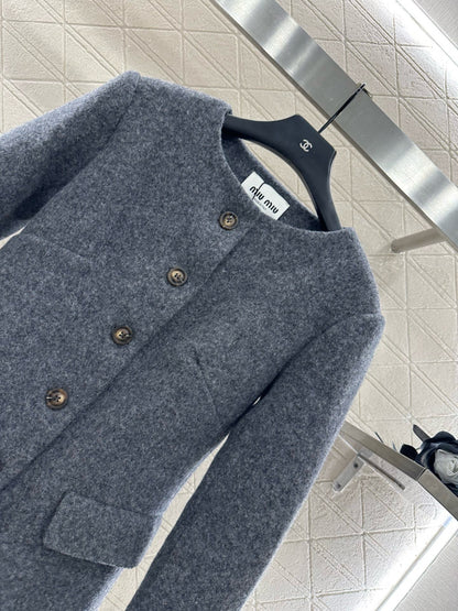 Mi 25 Round neck woolen coarse woolen coat short skirt set
