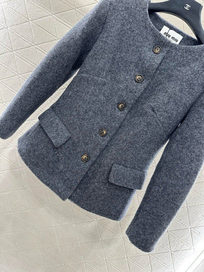 Mi 25 Round neck woolen coarse woolen coat short skirt set