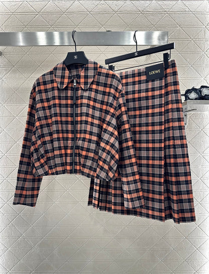 Lo 25 Plaid zipper jacket half skirt set