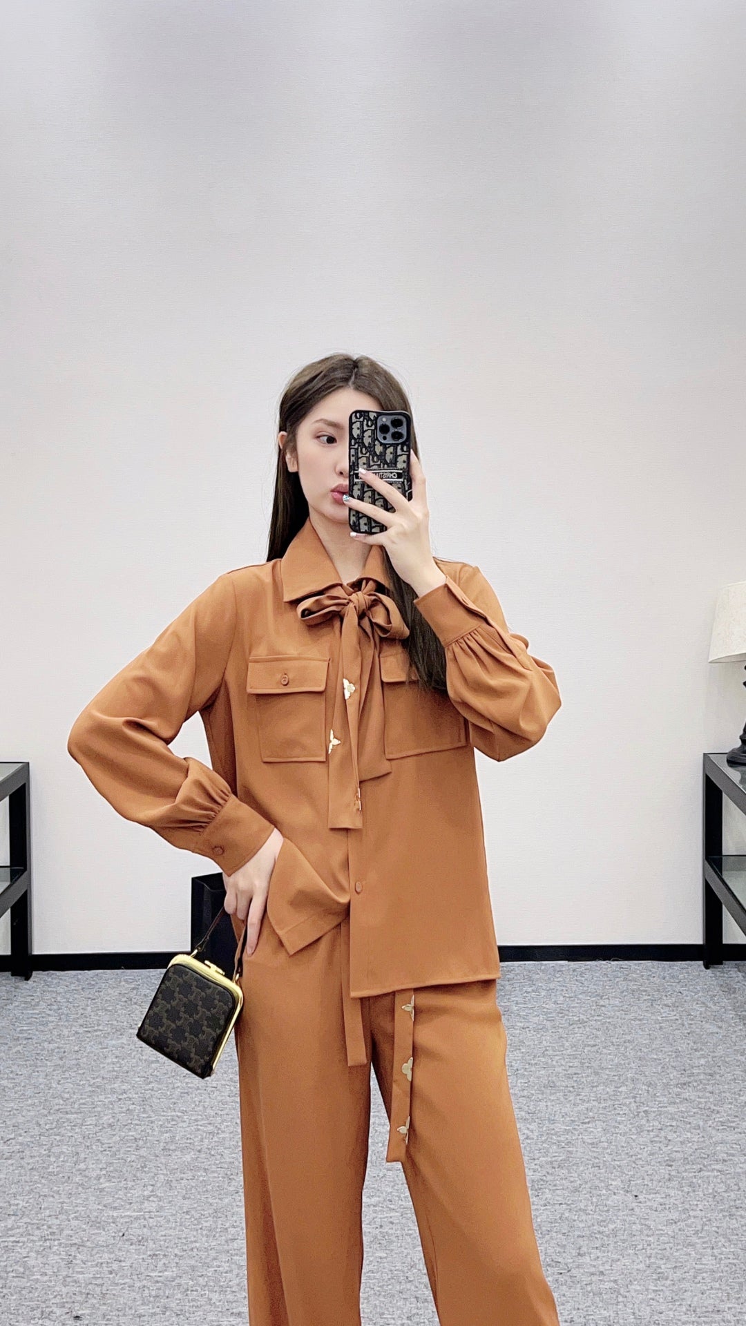 L 25 Butterfly bow ribbon shirt and pants set