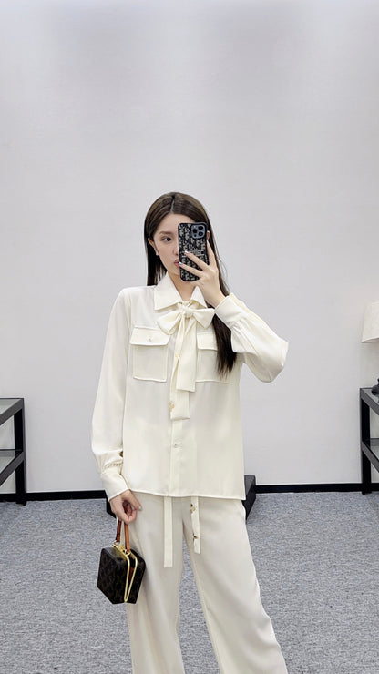 L 25 Butterfly bow ribbon shirt and pants set