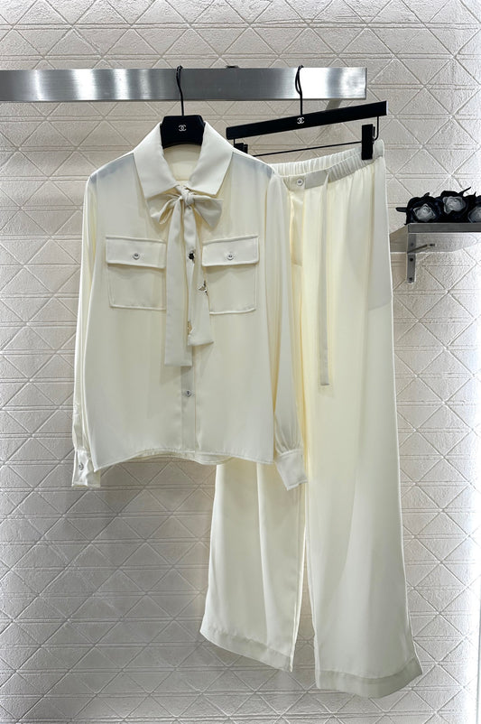 L 25 Butterfly bow ribbon shirt and pants set