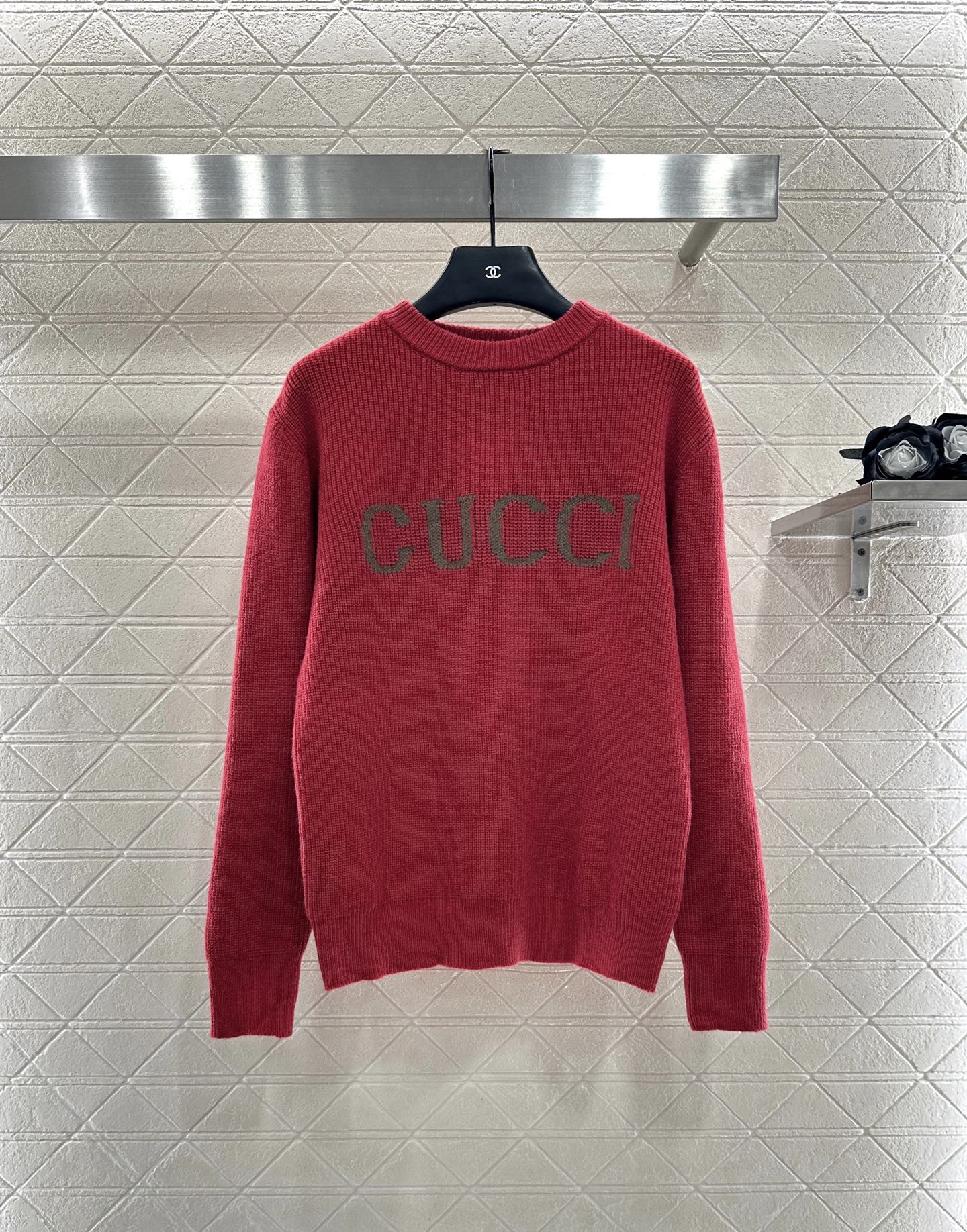 Gu 25 Simple letter cashmere wool sweater(RED/BROWN)