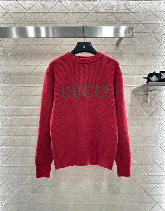 Gu 25 Simple letter cashmere wool sweater(RED/BROWN)
