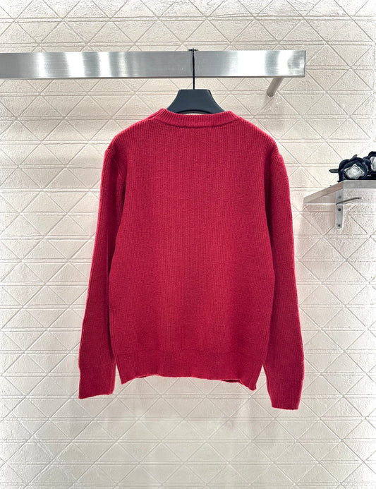 Gu 25 Simple letter cashmere wool sweater(RED/BROWN)