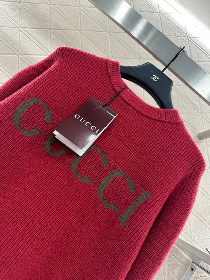 Gu 25 Simple letter cashmere wool sweater(RED/BROWN)