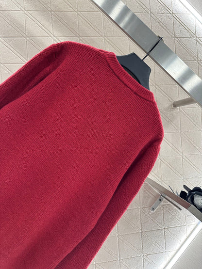 Gu 25 Simple letter cashmere wool sweater(RED/BROWN)