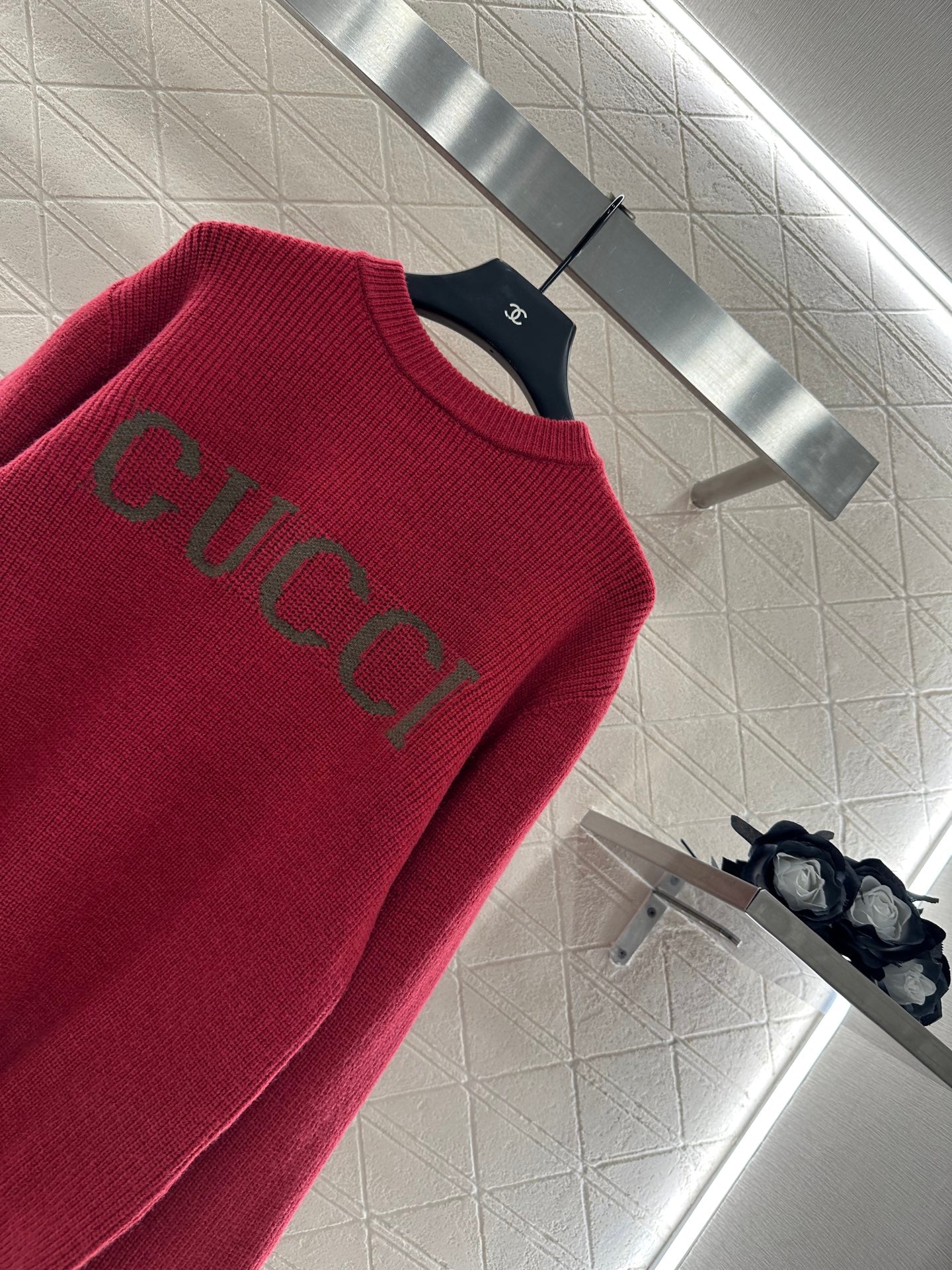 Gu 25 Simple letter cashmere wool sweater(RED/BROWN)