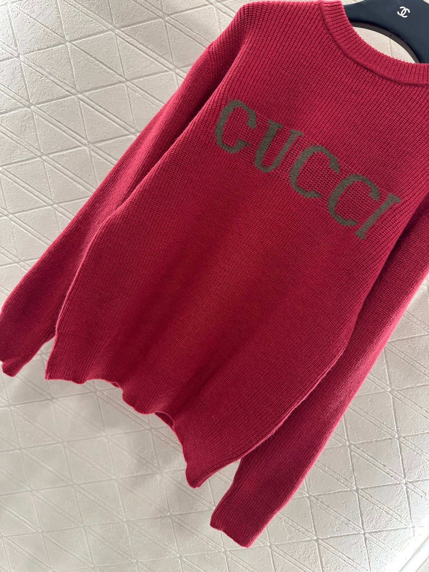 Gu 25 Simple letter cashmere wool sweater(RED/BROWN)