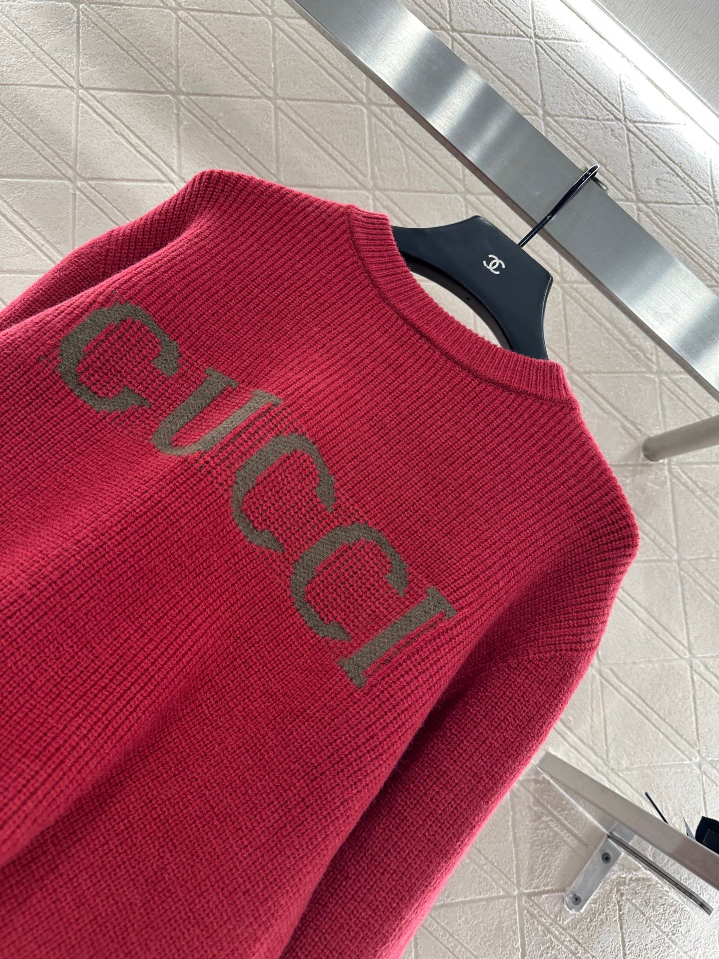 Gu 25 Simple letter cashmere wool sweater(RED/BROWN)