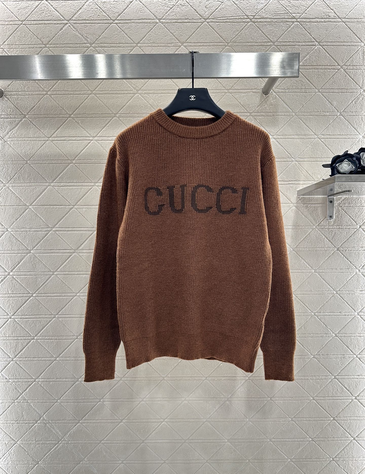 Gu 25 Simple letter cashmere wool sweater(RED/BROWN)