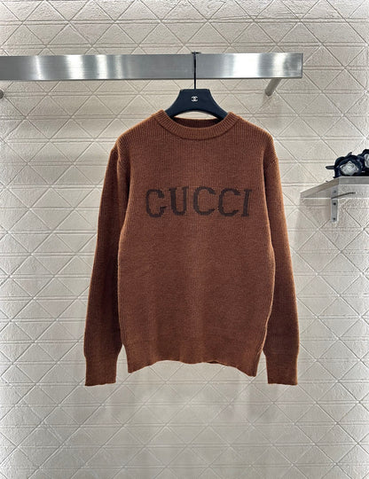 Gu 25 Simple letter cashmere wool sweater(RED/BROWN)