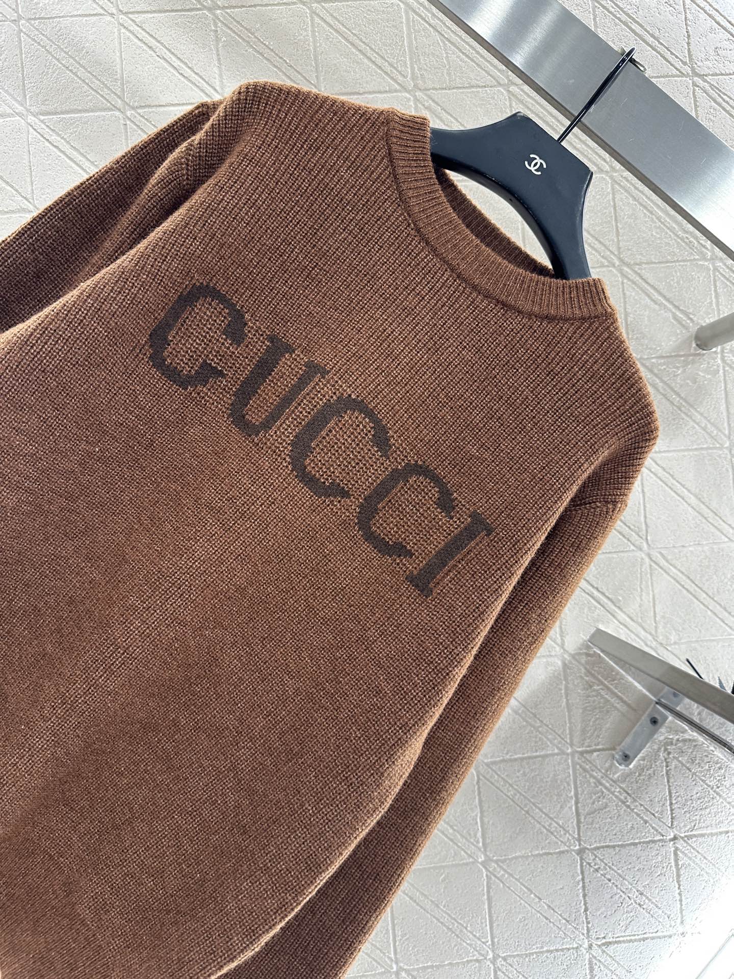 Gu 25 Simple letter cashmere wool sweater(RED/BROWN)