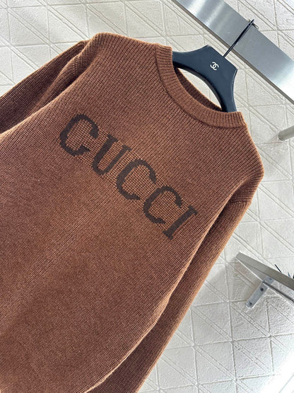 Gu 25 Simple letter cashmere wool sweater(RED/BROWN)