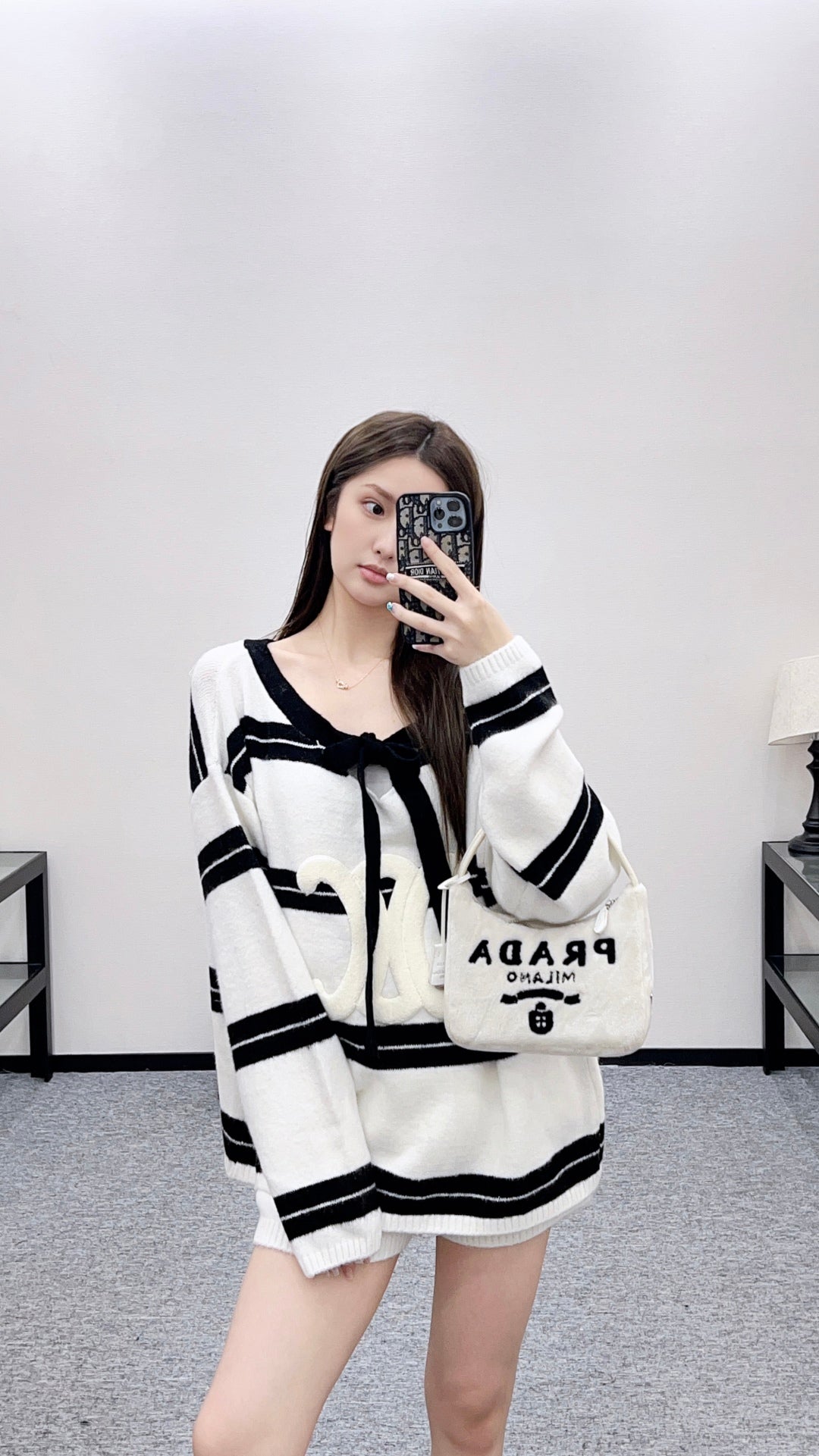 Ce 25 Striped Knitted Wool Top and Shorts Set(BLACK/WHITE)
