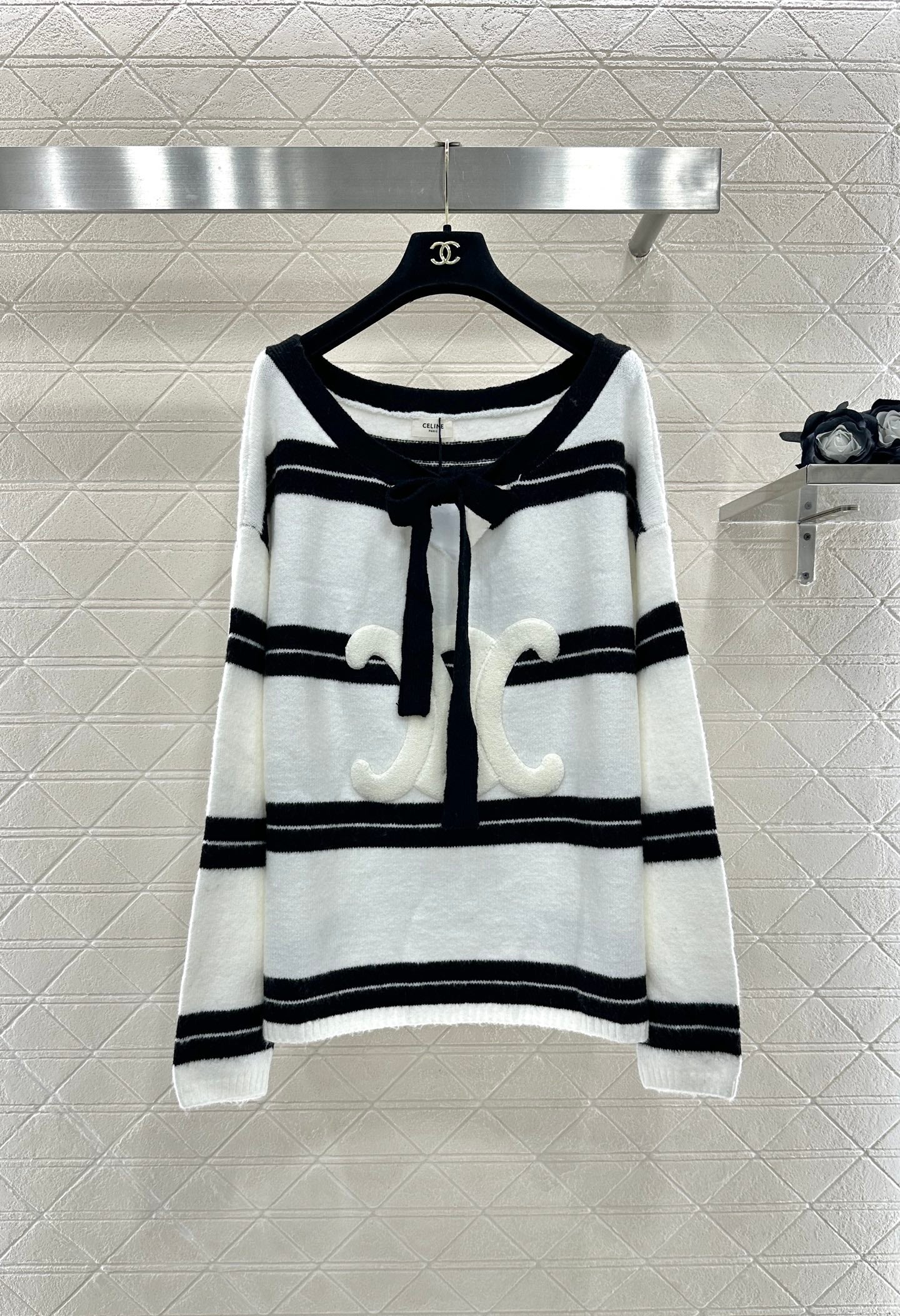 Ce 25 Striped Knitted Wool Top and Shorts Set(BLACK/WHITE)