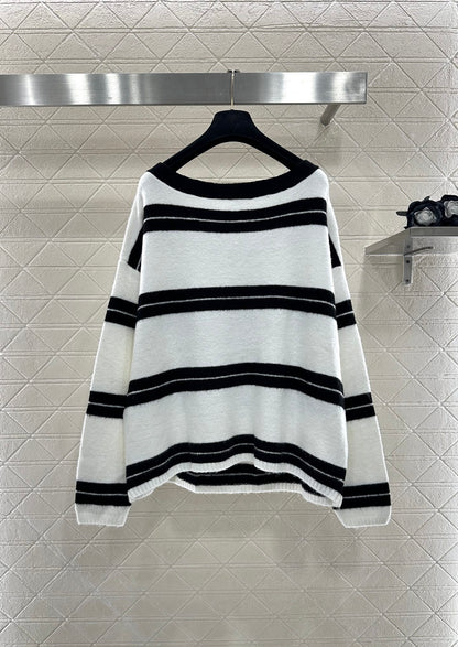 Ce 25 Striped Knitted Wool Top and Shorts Set(BLACK/WHITE)