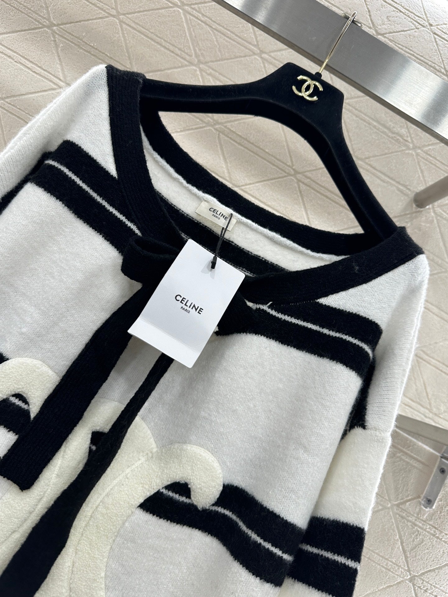 Ce 25 Striped Knitted Wool Top and Shorts Set(BLACK/WHITE)