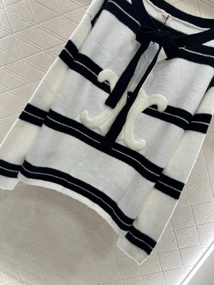Ce 25 Striped Knitted Wool Top and Shorts Set(BLACK/WHITE)