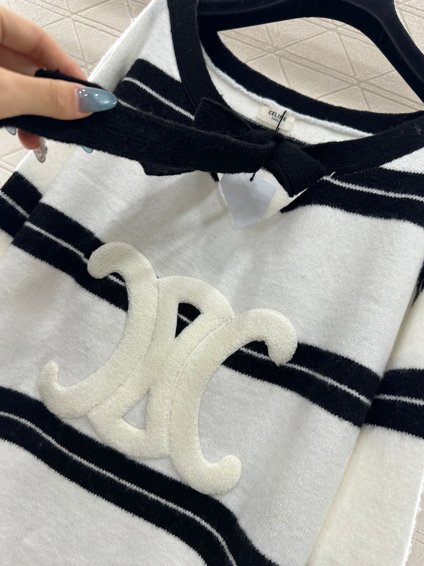 Ce 25 Striped Knitted Wool Top and Shorts Set(BLACK/WHITE)