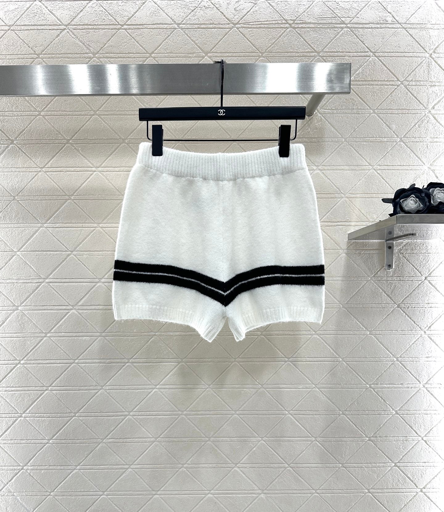 Ce 25 Striped Knitted Wool Top and Shorts Set(BLACK/WHITE)