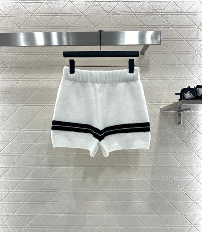 Ce 25 Striped Knitted Wool Top and Shorts Set(BLACK/WHITE)