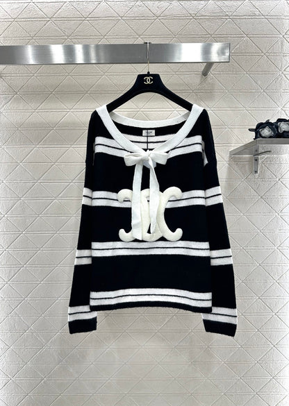 Ce 25 Striped Knitted Wool Top and Shorts Set(BLACK/WHITE)