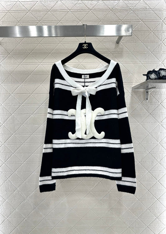 Ce 25 Striped Knitted Wool Top and Shorts Set(BLACK/WHITE)