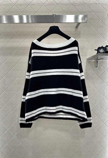 Ce 25 Striped Knitted Wool Top and Shorts Set(BLACK/WHITE)