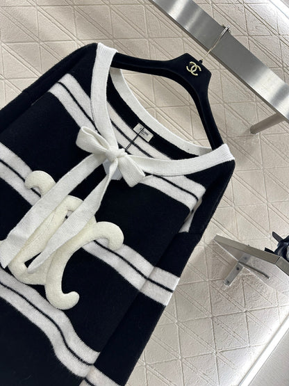 Ce 25 Striped Knitted Wool Top and Shorts Set(BLACK/WHITE)