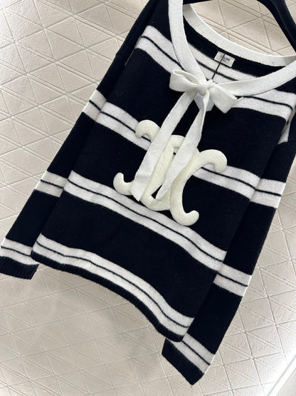 Ce 25 Striped Knitted Wool Top and Shorts Set(BLACK/WHITE)