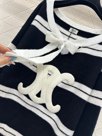 Ce 25 Striped Knitted Wool Top and Shorts Set(BLACK/WHITE)