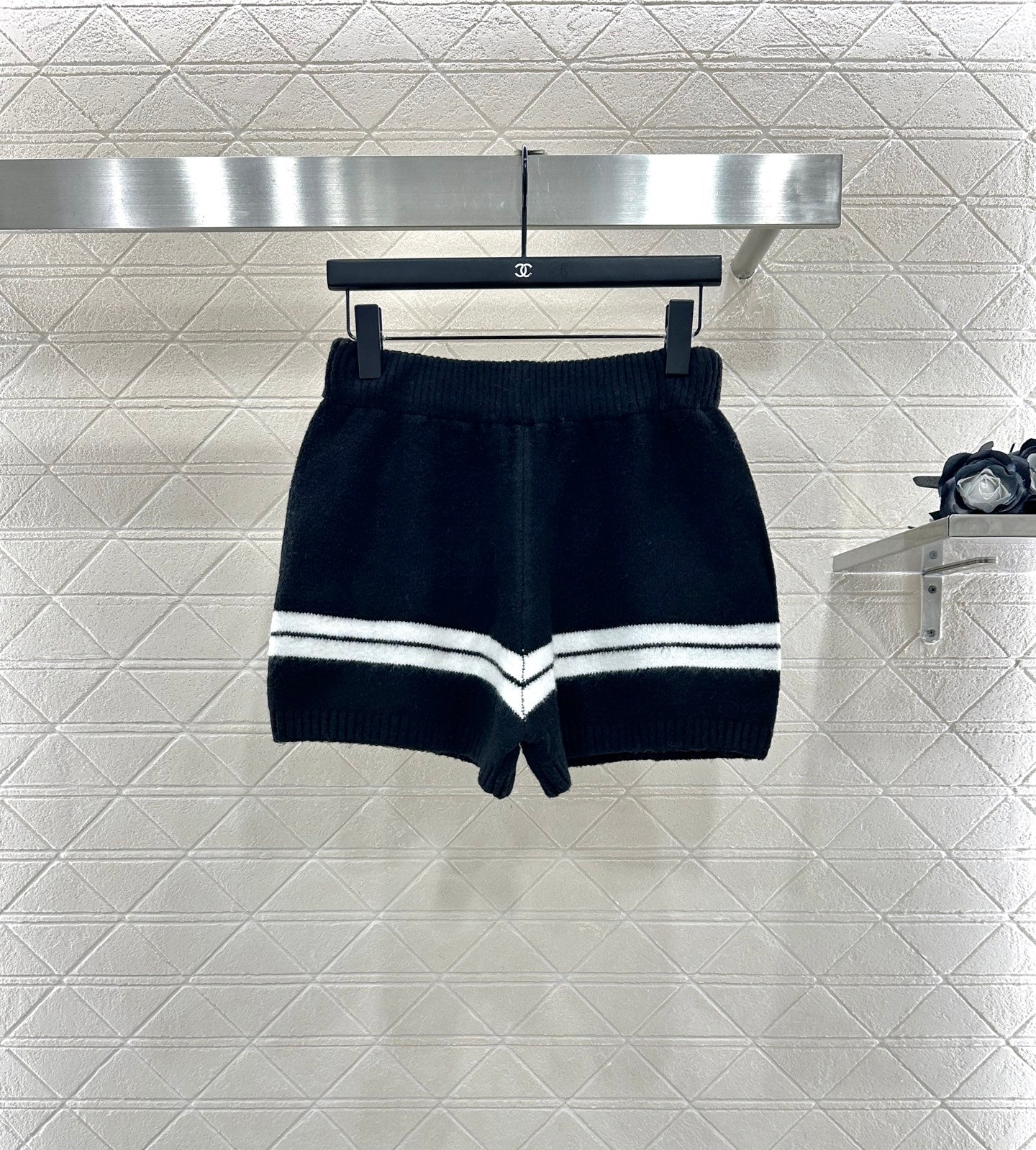 Ce 25 Striped Knitted Wool Top and Shorts Set(BLACK/WHITE)