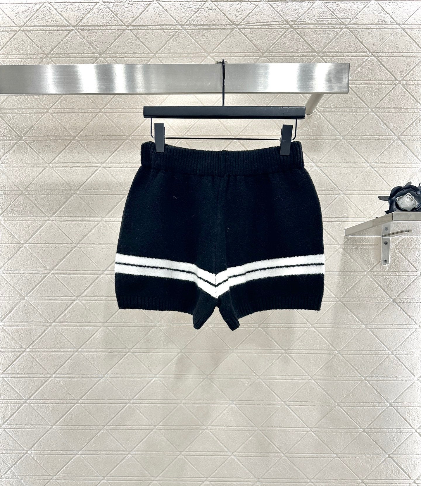 Ce 25 Striped Knitted Wool Top and Shorts Set(BLACK/WHITE)