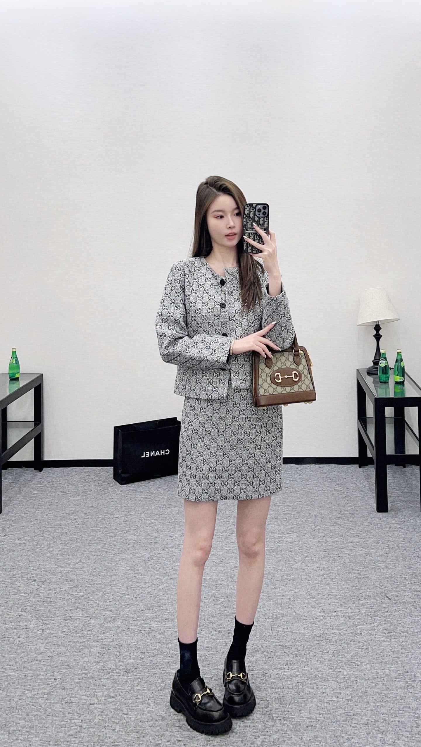 Gu 25 Hot stamping round neck dress jacket and half skirt set