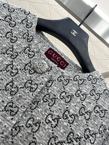 Gu 25 Hot stamping round neck dress jacket and half skirt set
