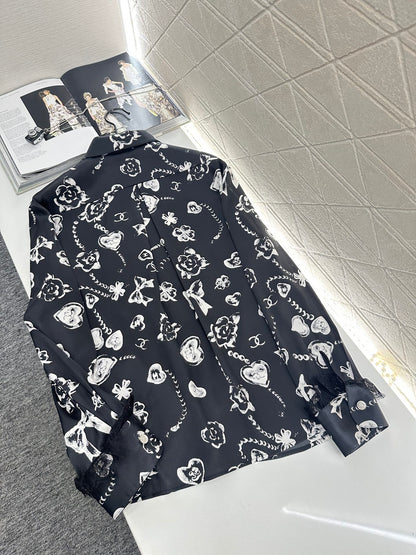 C 25 Letter stitch printed silk lace shirt