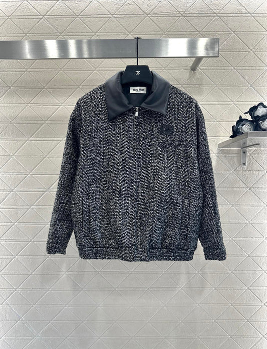 Mi 25 Collar jacket with patchwork leather