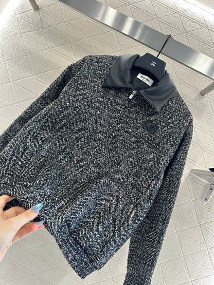Mi 25 Collar jacket with patchwork leather