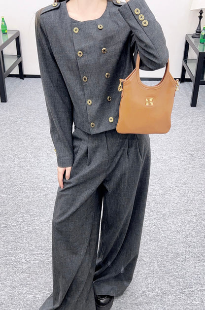 Mi 25 Round neck double breasted suit and pants set