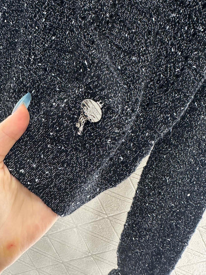 C 25 Black fungus lace stand collar cashmere blend long sleeved shirt
