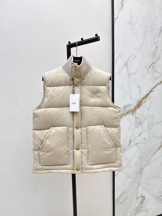 Ce 25 New Arc de Triomphe Decorative Stand Collar Down Vest(BEIGI/BROWN/NAVY)
