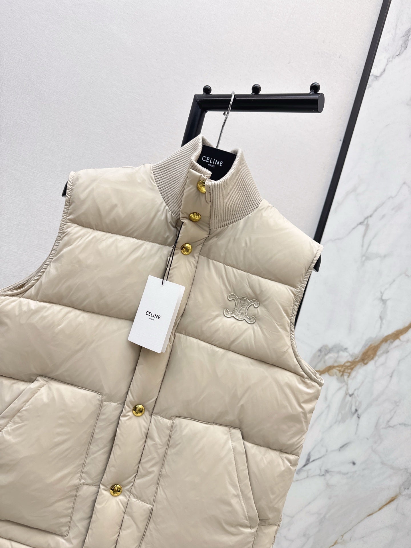 Ce 25 New Arc de Triomphe Decorative Stand Collar Down Vest(BEIGI/BROWN/NAVY)