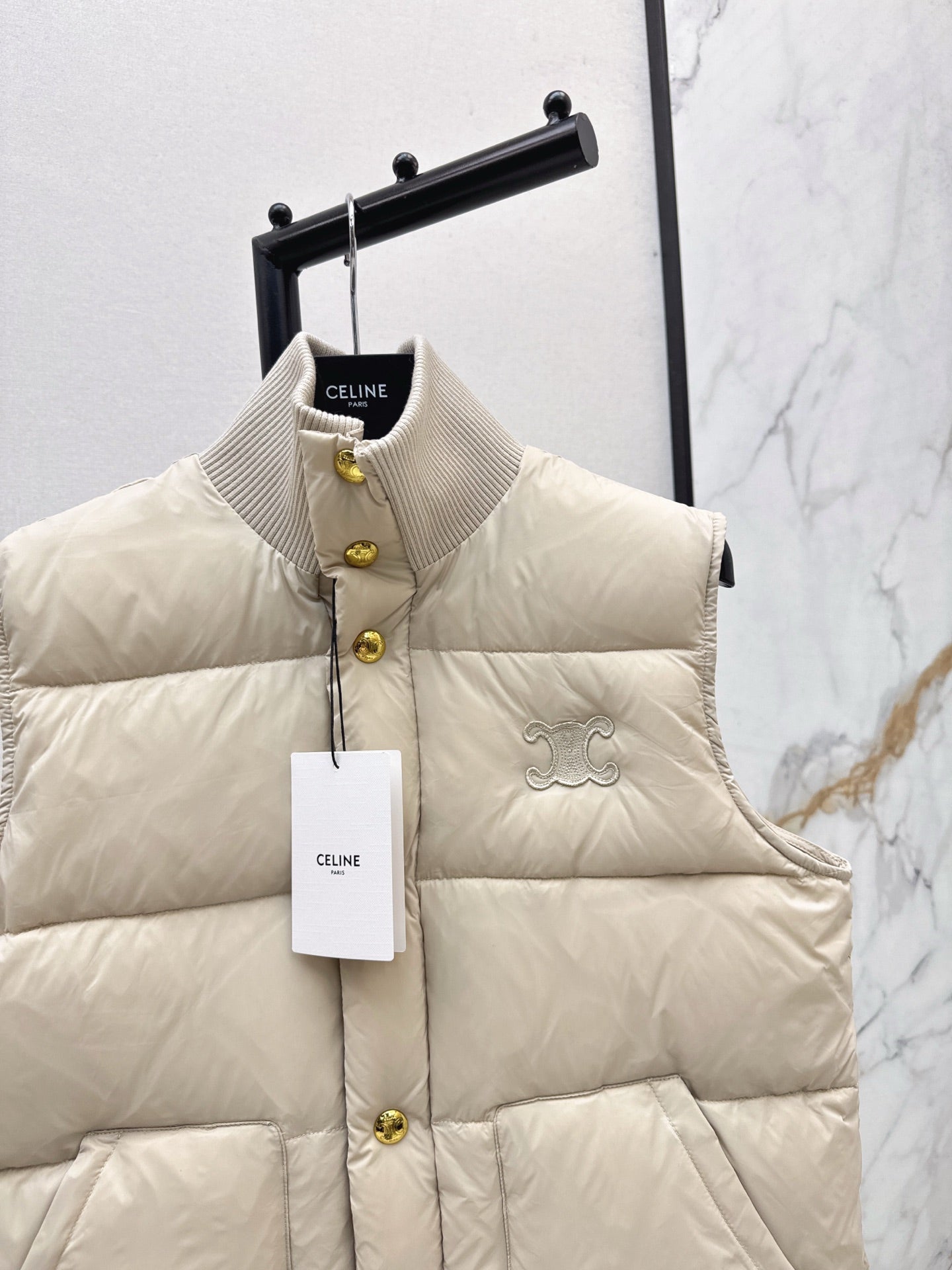Ce 25 New Arc de Triomphe Decorative Stand Collar Down Vest(BEIGI/BROWN/NAVY)