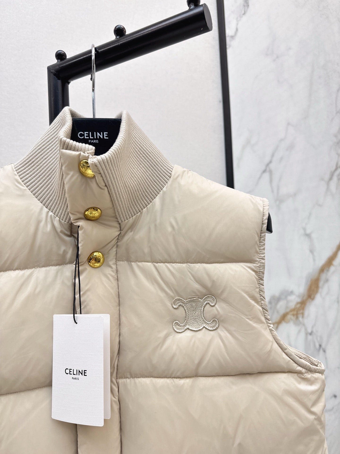 Ce 25 New Arc de Triomphe Decorative Stand Collar Down Vest(BEIGI/BROWN/NAVY)