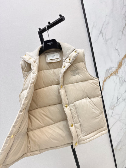 Ce 25 New Arc de Triomphe Decorative Stand Collar Down Vest(BEIGI/BROWN/NAVY)