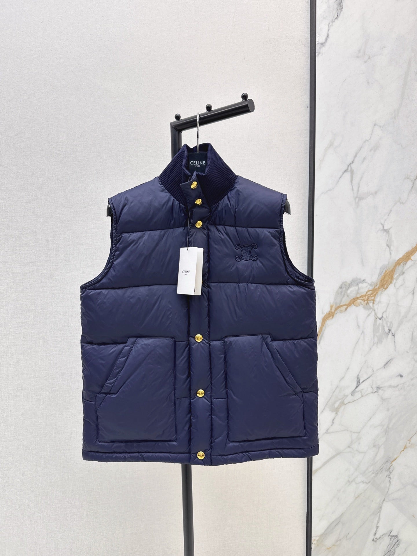 Ce 25 New Arc de Triomphe Decorative Stand Collar Down Vest(BEIGI/BROWN/NAVY)