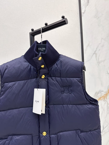 Ce 25 New Arc de Triomphe Decorative Stand Collar Down Vest(BEIGI/BROWN/NAVY)
